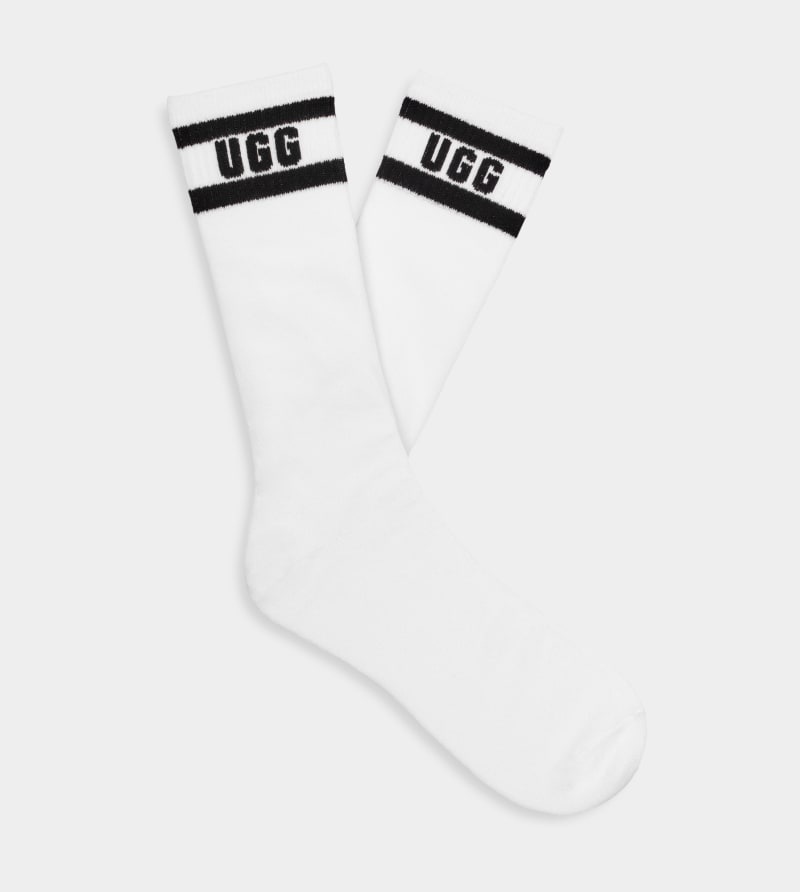 White / Black Ugg Lathan Logo Crew Men\'s Socks | Saudi Arabia-3194627