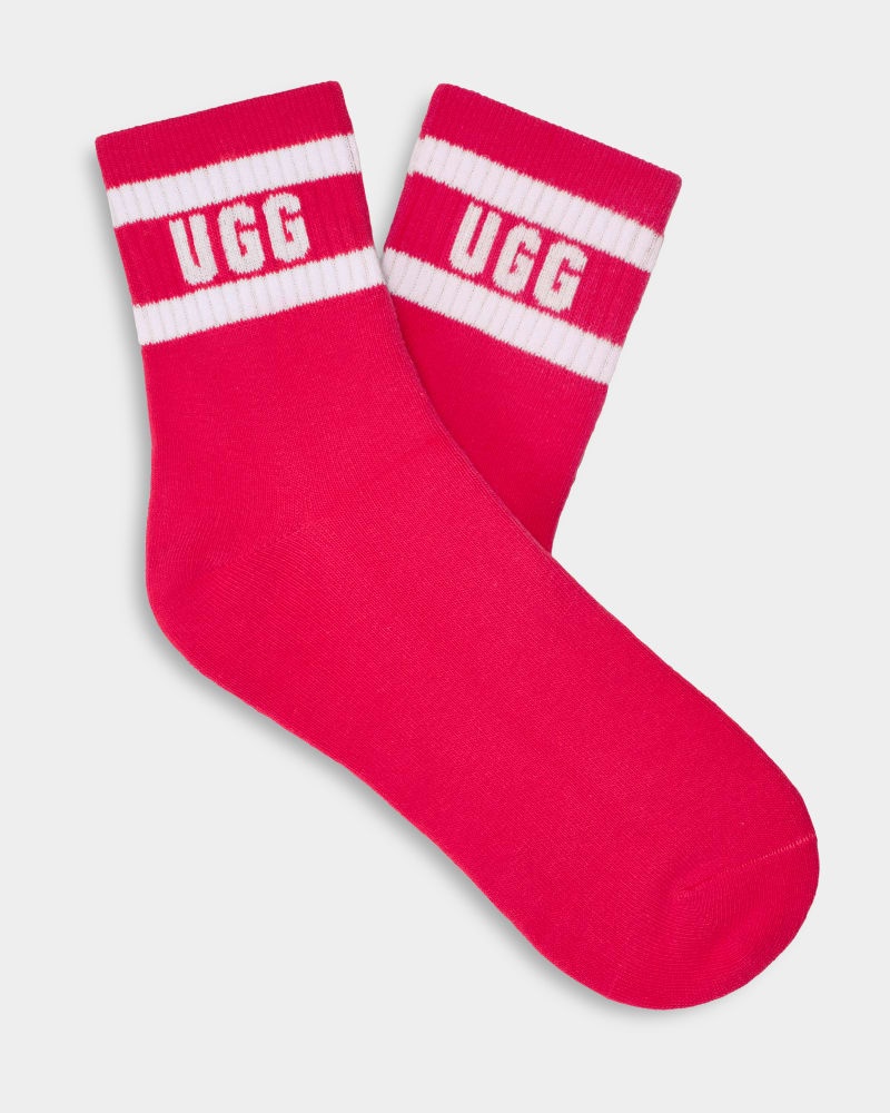 White / Pink Ugg Dierson Logo Quarter Women\'s Socks | Saudi Arabia-2160478