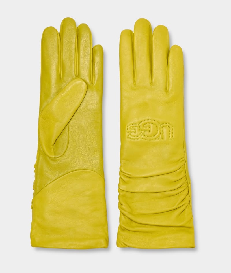 Yellow Ugg Leather Scrunched Logo Women's Gloves | Saudi Arabia-4089763